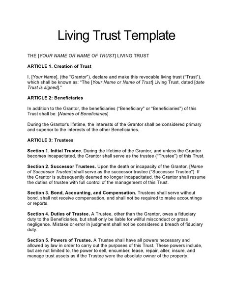 30 Free Living Trust Forms & Templates [Word] - TemplateArchive How To Set Up A Living Trust, Living Trust Checklist, Wills And Trusts Outline, Revocable Living Trust Forms, Living Will Template Free Printable, Living Trust Forms, Trust Documents, Estate Planning Binder, Living Will Template