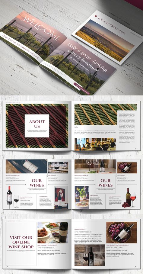 Vineyard & Winery Brochure Template InDesign - 16 unique layouts Wine Catalogue Design Layout, Wine Catalogue Design, Wine Window, Wine Photoshoot, Wine Brochures, Menu Cover Design, Catalog Design Layout, Wine Ideas, Indesign Layout