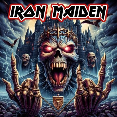 Iron Maiden Art, Stickers Rock, Iron Maiden Albums, Eddie The Head, Party Font, Metal Font, Iron Maiden Eddie, Fear Of The Dark, Heavy Metal Rock