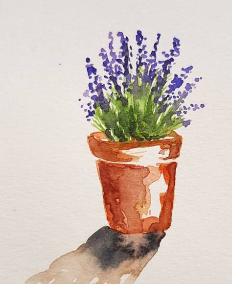 Pot of Lavender watercolor Lavender Pot, Hur Man Ritar Blommor, Lavender Watercolor, Watercolor Pencil Art, Watercolor Flowers Tutorial, Watercolor Paintings For Beginners, 강아지 그림, Canvas Paint, Watercolour Inspiration