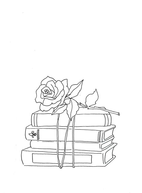 Rose And Book Tattoo, Book And Rose Tattoo, Book Lover Coloring Pages, Bookish Drawings, Book Line Drawing, Stunning Tattoos, Bookish Tattoos, Bestie Tattoo, Quill And Ink