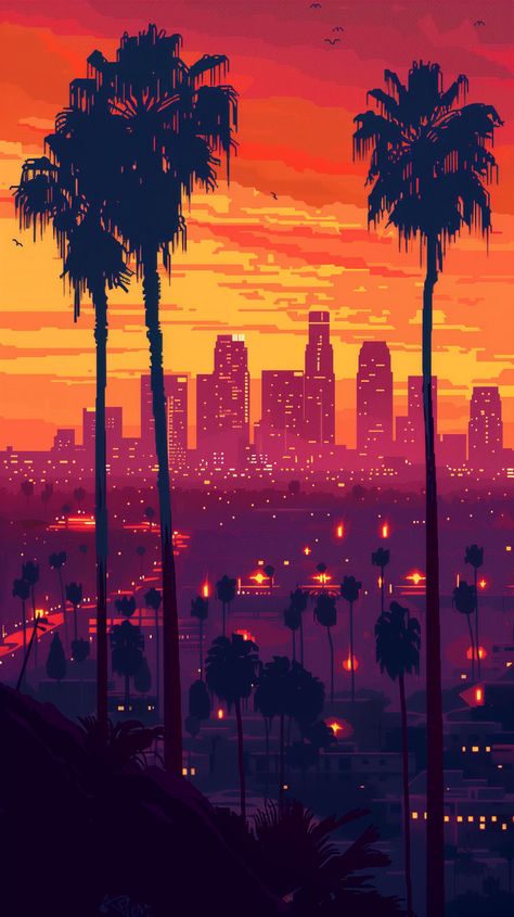 Summer in LA #iPhone #Android #iPhoneWallpaper #AndroidWallpaper #Aesthetic #AestheticWallpaper #AestheticWallpaperiPhone #AestheticWallpaperiPad #AestheticWallpaperAndroid Red Orange Background Aesthetic, Sunset Colors Aesthetic, La Wallpaper, Summer In La, Black Hd Wallpaper Iphone, Cityscape Wallpaper, Pixel Art Background, Planets Wallpaper, Beautiful Scenery Pictures