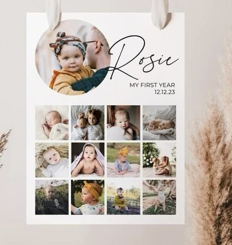 12 Months Baby Pictures Ideas, Birthday Sign Ideas, Airplane Birthday Theme, Baby Photo Collages, Birthday Photo Album, Family Photo Frame, Kids Collage, Happy Birthday Bestie, First Birthday Posters