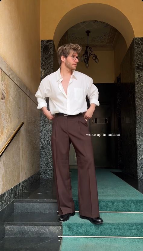 Old Money Look Men, Graduation Outfit Men, Men Classy Outfits, White Shirt Outfit For Men, Classy Men Outfits, Graduation Outfit Ideas Men, Men Graduation Outfit, Brown Pants Men, Brown Pants Outfit