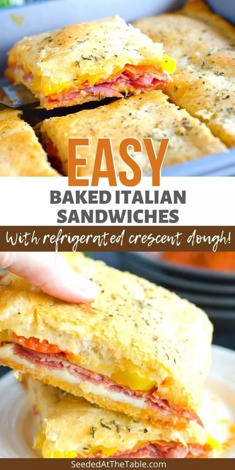 Italian Sandwich Recipe Crescent Rolls, Italian Baked Sandwiches, Baked Crescent Sandwiches, Cresent Sandwich Recipes, Ham And Salami Sandwich, Sandwiches With Crescent Rolls, Crescent Roll Italian Bake, Italian Breakfast Sandwich, Italian Crescent Rolls