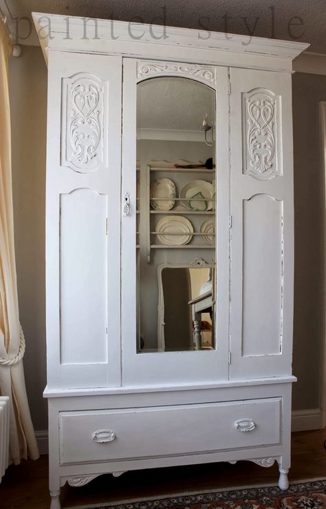 White painted Edwardian wardrobe, shabby chic bedroom Shabby Chic Wardrobe, Antique Wardrobe, Shabby Chic Garden, Shabby Chic Table, Chic Wardrobe, Shabby Chic Curtains, Shabby Chic Living, Shabby Chic Room, Chic Bedding