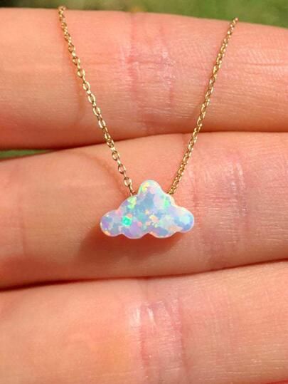 1pc Women's Zinc Alloy Heart Shaped Natural Scenic Mountain & Water Blue Pendant Necklace | SHEIN USA Cloud Jewelry, Cloud Necklace, Cloud Pendant, Cloud Shape, Preppy Jewelry, Fire Opal Necklace, Necklace Opal, Raw Crystal Necklace, Necklace Cute