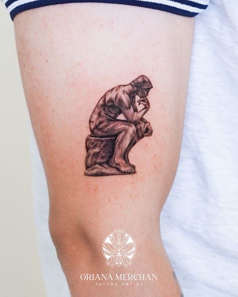 #statuetattoo #blackwork #blacktattoo #tattooinspo #arttattoo #museumtattoo #thinker #inked The Thinker Tattoo, Thinker Tattoo, Thinking Statue, Statue Tattoo, Inked Tattoo, Puffer Fish, Make An Appointment, Tattoo Inspo, Tattoo On