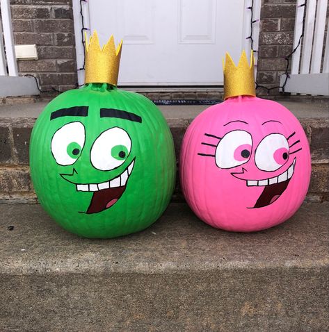 Pumpkin Painting Ideas Storybook, Easy Pumpkin Painting Ideas Halloween, Movie Character Pumpkins, Best Pumpkin Decorating Ideas, Pumpkin Inspo, Cosmo Wanda, Disney Pumpkin Painting, Pumpkins Painting, Awesome Pumpkin Carvings