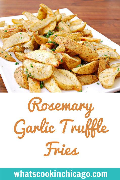 Rosemary Garlic Truffle Fries #garlic #fries #recipes Truffle Fries With Garlic Aioli, Truffle And Parmesan Fries, Truffle Oil Potatoes, Rosemary Truffle Fries, Truffle Fries With Frozen Fries, Rosemary Garlic Potatoes, Truffle Fries, Rosemary Garlic, Fried Potatoes