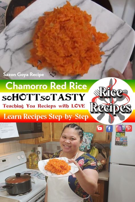 Rice With Sazon Goya, Red Rice Recipe Guam, Chamorro Red Rice Recipe, Goya Sazon Recipe, Sazon Goya, Goya Recipe, Guam Recipes, Annatto Seeds, Red Rice Recipe