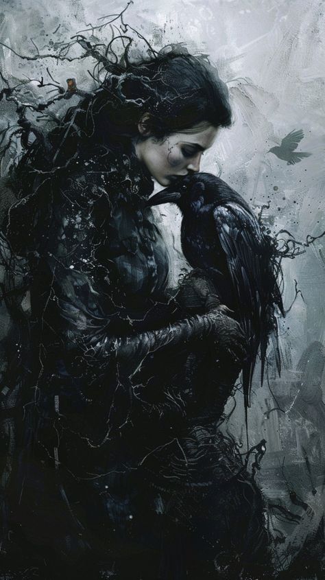 The Morrigan, Raven Art, Gothic Fantasy Art, Crows Ravens, Goth Art, Witch Art, Beautiful Dark Art, Gothic Beauty, Arte Fantasy