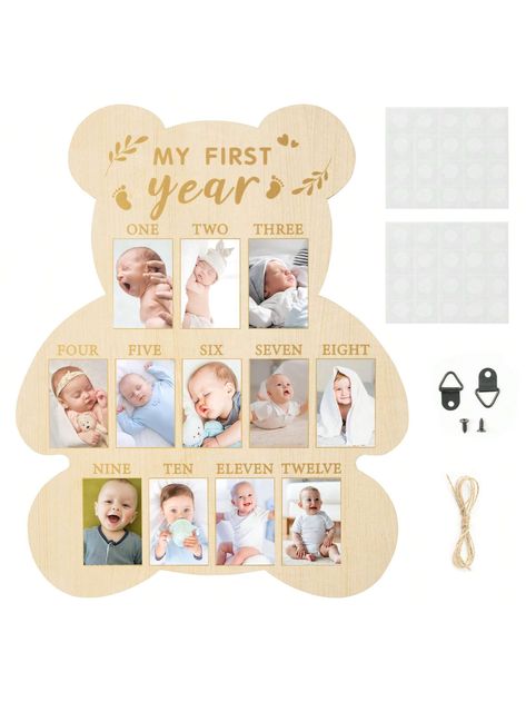 1PC Wooden Newborn Calendar Card Frame, Milestone Picture Frame For The First Year, Wooden Bear Shaped Baby Commemorative Picture FrameI discovered amazing products on SHEIN.com, come check them out! My First Year Picture Display, 12 Month Picture Display, Birthday Photo Displays, 12 Month Pictures, Baby Watercolor, One Year Pictures, Baby Picture Frames, Baby Photo Frames, Milestone Board