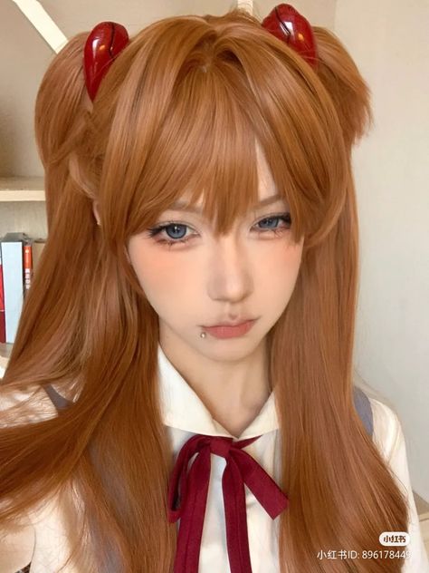 xiaohongshu ︎︎︎𝅄 ׁ 🗼 ୧ ࣪ ˖︎ ︎ ︎do not repost Asuka Cosplay Makeup, Red Hair Cosplay Ideas, Orange Hair Cosplay, Purple Hair Cosplay, Female Cosplay Anime, Red Hair Cosplay, Asuka Cosplay, Anime Cosplay Makeup, Cosplay Inspo