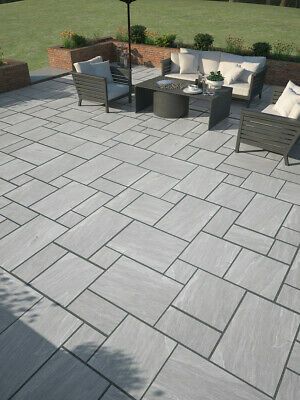 Paving Stone Patio, Stone Patio Designs, Garden Slabs, Indian Sandstone, Jungle Bedroom, Porcelain Paving, Outdoor Paving, Patio Pavers Design, Stone Landscaping