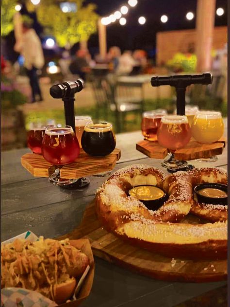 Best beer & wine garden in Ohio! Beer And Pretzels, Pretzel Beer Cheese, Octoberfest Beer, Bavarian Pretzel, Beer Display, Beer Flight, Beer Cheese, Soft Pretzels, Beer Recipes