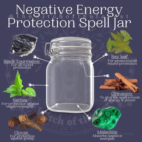 Lindsay Squire |☾ Witch on Instagram: “✨ S𝕡𝕖𝕝𝕝 J𝕒𝕣 ✨ This spell jar will help to protect you against any negative or unwanted energies. Make sure all hers and spices are fully…” Protection Spell Jar, Protection From Negative Energy, Wicca Recipes, Jar Spells, Witch Bottles, Protection Spell, Wiccan Magic, Witch Spirituality, Magic Spell Book