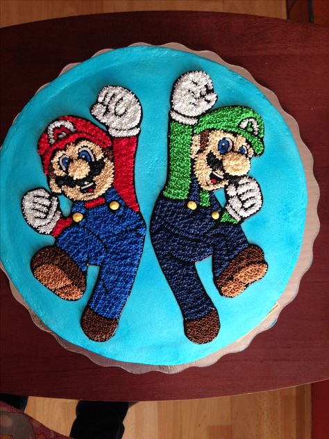 Mario Bros & Luigi cake Mario Luigi Birthday Cake, Luigi Cake Ideas, Mario And Luigi Cake Ideas, Luigi Cake Birthdays, Mario And Luigi Birthday Cake, Luigi Birthday Cake, Mario Luigi Cake, Mario And Luigi Cake, Luigi Party