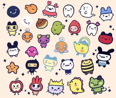 Tamagotchi Art, Tamagotchi Characters, Tamagotchi Sticker, Paint Inspo, Henna Ideas, Drawing Tutorials For Beginners, Graphic Design Fonts, Painting Inspo, Kawaii Doodles