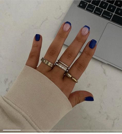 Navy Biab Nails, Navy Blue Nail Designs Short, Navy French Tip Nails Square, Navy Blue Tips Nails, Navy Short Nails, Plavi Nokti, Light And Dark Blue Nails, Navy Blue Short Nails, Nail Ideas Dark Blue