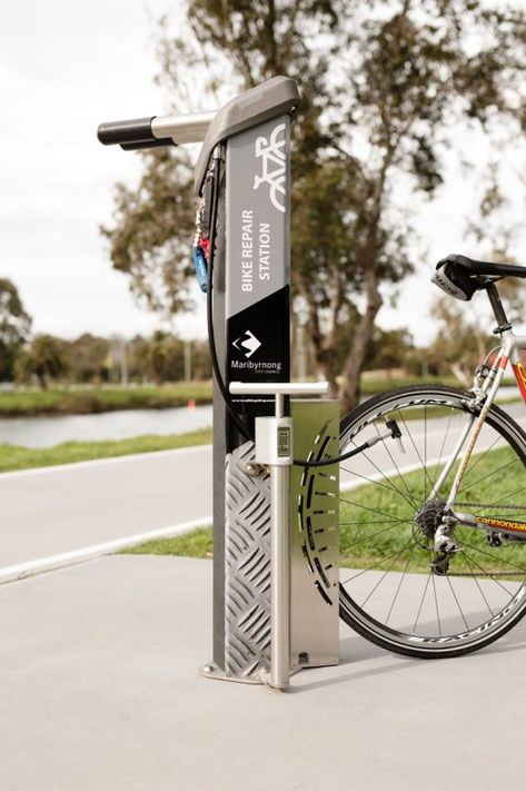 Public Bicycle Repair Stands | all4cycling Bicycle Park, Bike Parking Design, Bicycle Parking Design, Bicycle Repair Stand, Bike Work Stand, Cycle Stand, Bike Repair Stand, Streetscape Design, Stationary Bicycle