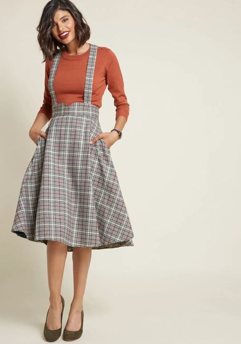 15 Picture-Perfect Pinafore Dresses You'll Want To Layer This Fall | HuffPost Life Pinafore Dress Outfit, Pinafore Outfit, Funky Dresses, Wear To Work Dress, Pinafore Dress, Cosplay Dress, Mode Inspo, Plaid Skirt, How To Take