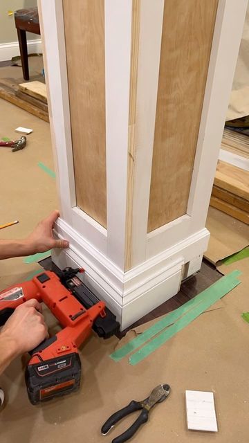 Craftsman Columns, Diy Water Feature, Decorative Columns, Awkward Situations, Interior Columns, Diy Instagram, Wood Columns, House Trim, Brad Nails