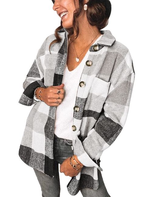 PRICES MAY VARY. Feature: Flannel Plaid Shirts, Button Down,Chest Pockets,Long Sleeve, Boyfriend Style,Turn-Down Collar, Loose Fit Shirts. It can be tied at the waist or wrapped around waist, wear as 3/4 sleeves or full sleeve. The plaid shacket is made of comfortable and skin-friendly fabric which is suitable for windy and cold days. Occasion: The fashion button down shacket jacket is perfect choice for your daily wear, outdoor activities, shopping, club, party, dates and any other occasions in Fall Winter Coat, Plaid Shirt Women, Plaid Shirts, Loose Fit Shirts, Long Sleeve Outerwear, Flannel Jacket, Long Sleeve Plaid Shirt, Casual Vest, Long Sleeve Plaid