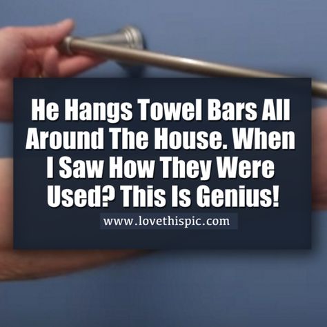 He Hangs Towel Bars All Around The House. When I Saw How They Were Used? This Is Genius! Towel Bar Ideas Bathroom, Towel Bar Over Toilet, How To Hang Towels In Bathroom, Towel Bars In Bathroom Ideas, Bathroom Towel Bar Ideas, Towel Bar Decor, Towel Bars In Bathroom, How To Hang Towels, Bathroom Towel Hanging Ideas