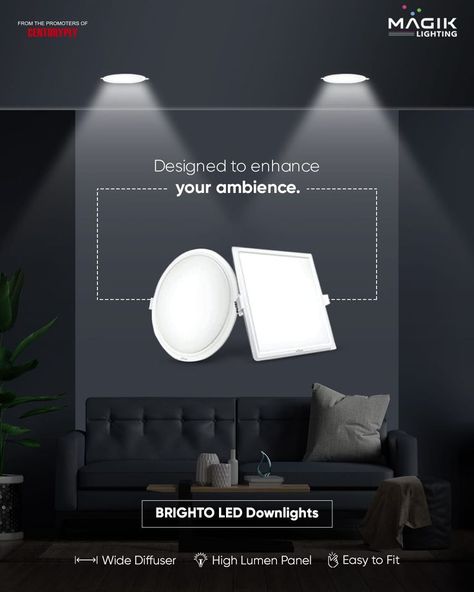 Led down lights Mirror Decor Living Room, Down Lights, Digital Advertising Design, Lights For Home, Led Downlights, Light Panels, Lighting Concepts, Led Down Lights, Flyer Poster