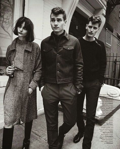 Russian Model Vladimir Ivanov and Dutch Model Demy Matzen in "Mod Squad" by Pamela Hanson Vladimir Ivanov for the GQ Australia September 2014 Issue 60s Inspired Fashion, Vladimir Ivanov, Gq Australia, Pamela Hanson, Mod Squad, Teddy Boys, Mens Fashion Edgy, Wilhelmina Models, Vintage Mens Fashion