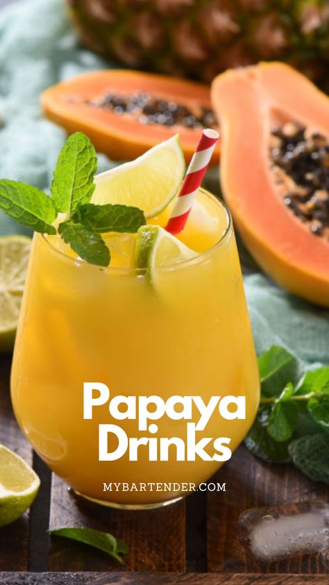 Papaya Drinks Papaya Cocktail, Papaya Drink, Papaya Smoothie, Flat Belly Smoothie, Drinks To Try, Drink Names, Disney Drinks, Papaya Fruits, Frozen Cocktails