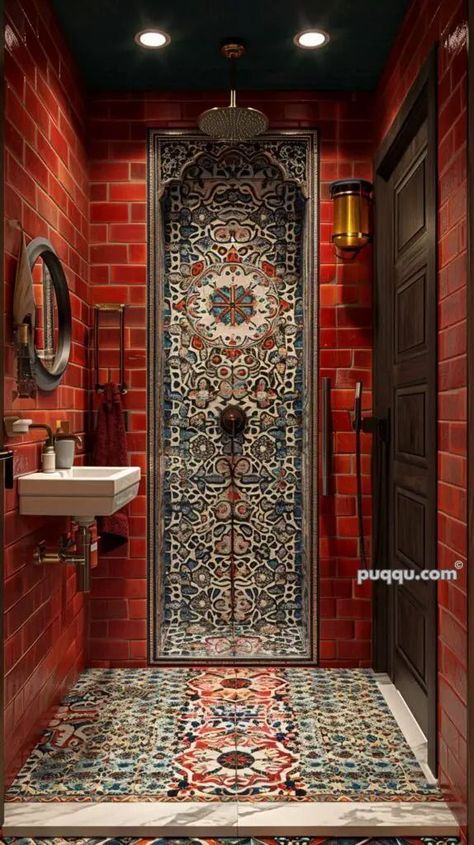 Moroccan Style Bathroom, Moroccan Inspired Bathroom, Moroccan Houses, Casa Clean, Bathroom Accent Wall, Bathroom Stuff, Bathroom Artwork, Stunning Bathrooms, Style Bathroom