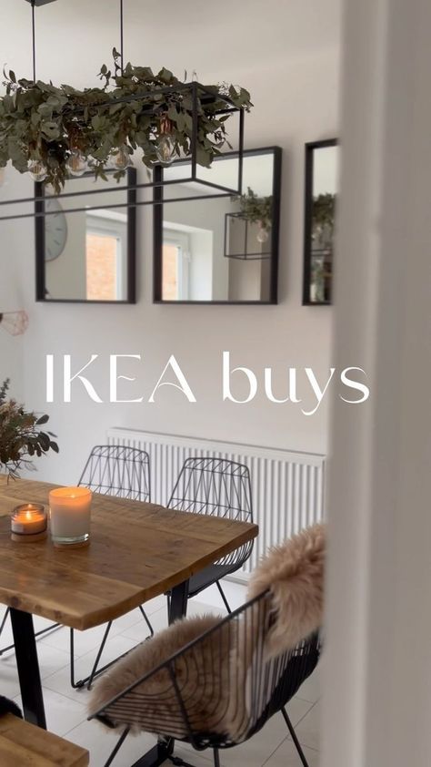 Anna | Affordable Home Decor & Styling Tips | UK on Reels | Mirror Wall Dining Room, Ikea Mirror Wall, Nissedal Mirror, Ikea Nissedal, Dining Room Mirror Wall, Ikea Dining Room, Dining Room Industrial, Ikea Mirror, Rustic Vintage Decor