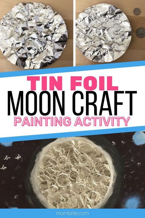 Foil Printed Moon Craft, Moon Preschool Art, Space Painting Preschool, Moon Process Art, Eclipse Activities For Toddlers, Harvest Moon Craft, Day And Night Art Preschool, Moon Activity Preschool, Full Moon Crafts For Kids