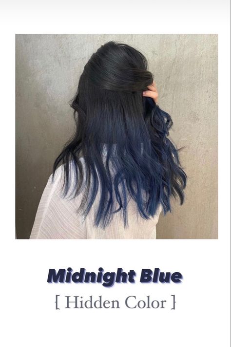 Blue Hair For Brunettes, Dark Blue Underneath Hair, Pikaboo Hair Color, Underneath Hair Color For Brunettes, Blue Peak A Boo Hair, Dark Blue Peekaboo Hair, Dark Blue Balayage Hair, Pikaboo Hair, Under Hair Dye Blue