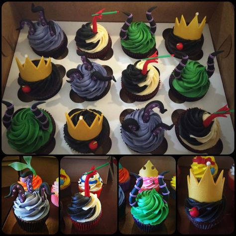 Disney Villains Cupcakes, Cupcakes Disney Theme, Disney Villains Birthday Cake, Disney Villian Birthday Party, Disney Halloween Cupcakes, Disney Villains Birthday Party Ideas, Disney Villain Birthday Party, Villians Birthday Party, Villian Birthday Party