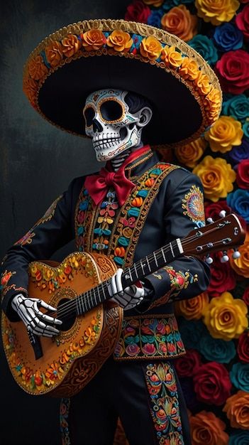 Skeleton Mariachi Dia De Los Muertos Decorations Ideas, Halloween Artwork, Mexican Restaurant, Skull Art, Playing Guitar, Sugar Skull, Dia De Muertos, Skeleton, Graphic Resources