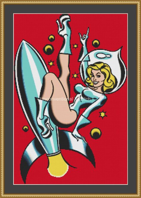 Astronaut Pop Art, Space Girl Art, Atomic Punk, Pinup Tattoo, Pin Up Cartoons, Art Cross Stitch, Retro Tattoos, Nasa Astronaut, Arte Punk