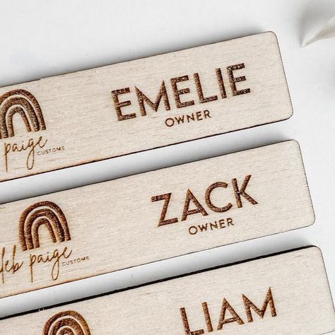 Caleb Paige Customs | Laser Engraving on Instagram: "Magnetic backing name badges 🤩 Calling all business owners, do you need name badges for you and your crew? We’d love to help. 🤍 Choose the shape, size and text! Let’s chat design ideas. #smallbusinessowners #smallbusinesssupport #smallbusinesstips #smallbusinesslove #namebadges #woodnamebadge #nametags #smallbusinessmarketing #805businesses #805community #santabarbaracommunity" Name Badges Ideas, Chat Design, Wood Tags, Wooden Names, Working Space, Iphone Wallpaper Tumblr Aesthetic, Name Badges, Small Business Tips, Name Tags