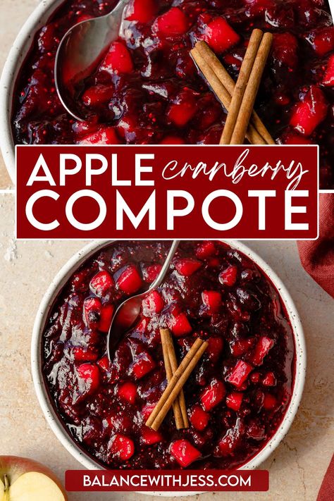 This easy Apple Cranberry Compote is deliciously sweet, tart, & festive. It's perfect for Thanksgiving or Christmas but easy enough to make year-round! With only 6 ingredients and 25 minute cook time, this homemade apple and cranberry sauce is way better than canned! Vegan, vegetarian, less than 10 ingredients, gluten free, dairy free, nut free.