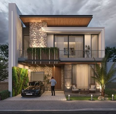 Design House Modern, Modern Home Exteriors, House Structure Design, Architecture Facade, Home Exteriors, Desain Pantry, 3d Floor Plan, House Facades, House Outer Design