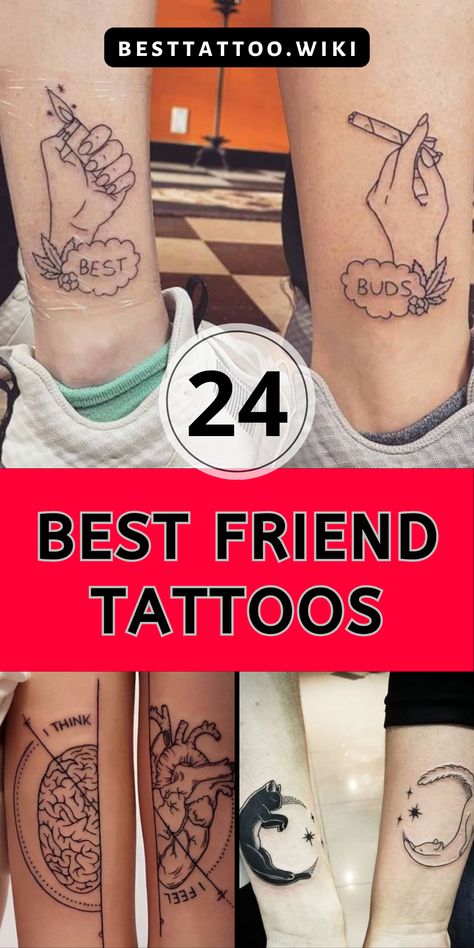 Celebrate your bond with unique best friend tattoos that embody your shared moments. Whether it’s matching tattoos for three, dainty designs for women, or meaningful symbols, these ideas bring your friendship to life. Choose tiny tattoos like sun and moon, or minimalist styles with deep meaning. Long Friendship Tattoos, Small Tattoos For Best Friends Unique, Tattoos That Fit Together, Interlocking Tattoos For Friends, Crazy Friend Tattoos, Best Sister Tattoos Ideas, Matching Cartoon Tattoos Best Friends, Best Friend Tattoos Girly, Quirky Best Friend Tattoos