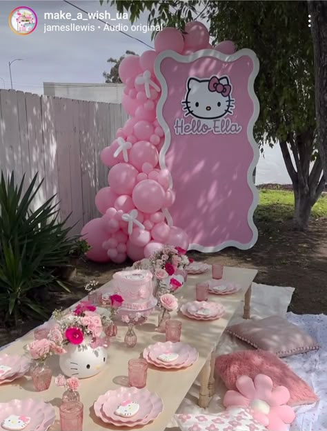 Hello Kitty Backdrop, Hello Kitty Centerpieces, Hello Kitty Birthday Decorations, Princess Tea Party Birthday, Scorpio Szn, Hello Kitty Baby Shower, Hello Kitty Birthday Theme, Hello Kitty Theme Party, Kitty Birthday Party