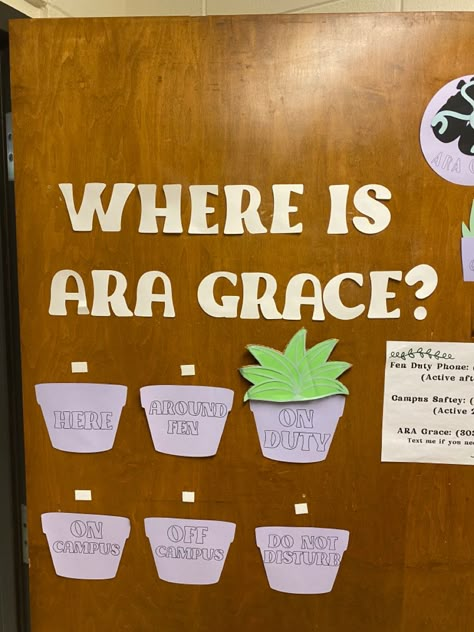 Plants, RA, res life Ra White Board Ideas, Dorm Decs Resident Assistant, Door Decs Ra Ideas, Ra Where Am I Board Ideas, Ra Personal Board, Where’s My Ra Sign, About Me Ra Board, Residence Hall Bulletin Boards, Door Decorations Resident Assistant