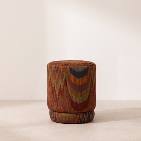 Living Room Pouffe, Pouffe Ottoman, Earthy Palette, Organic Fabric, Round Ottoman, Leather Ottoman, Materials And Textures, Bespoke Furniture, Organic Fabrics