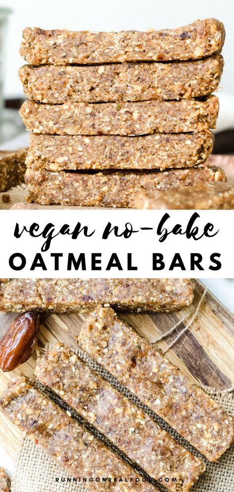 These no-bake almond oat bars call for just 6 ingredients such as hemp seeds and peanut butter. 8 grams of plant-based protein per bar. Gluten-free, vegan, no added sugar. Breakfast Party Ideas, Slice Recipes, Snacks Vegan, No Bake Oatmeal Bars, Clean Desserts, Vegan Protein Bars, Ball Recipes, Vegan Oatmeal, Vegan Bar