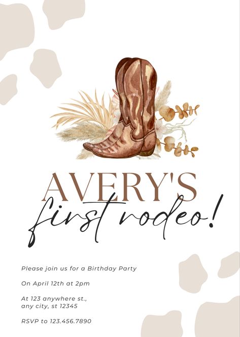 First Rodeo Invitations, Rodeo Invitations, Rodeo Birthday Invitations, Birthday Invite Template, First Birthday Invite, Rodeo Party, Rodeo Birthday, First Rodeo, Cowboy Theme