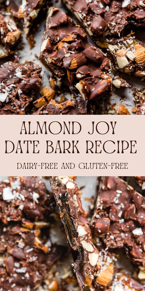 Date Recipes Desserts, Healthy Bars, Date Recipes, Healthy Sweet Treats, Bark Recipe, Almond Joy, Chocolate Almond, Medjool Dates, Healthy Sweets Recipes