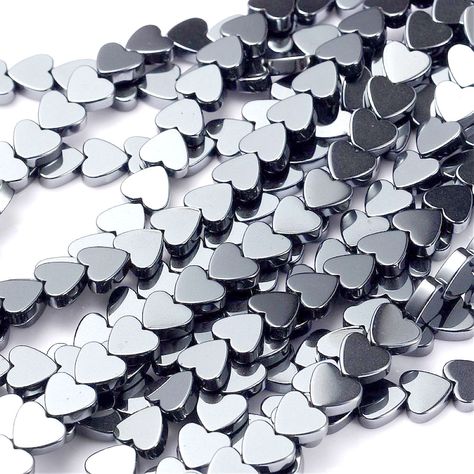 Non-Magnetic Hematite Beads Strands, Mother's Day Gifts Making, Heart, Black, Size: about 6mm in diameter, 2mm thick, hole: 0 Gray Heart, Heart Stone, Amazonite Stone, Hematite Stone, Rose Quartz Heart, Heart Gemstone, Hematite Beads, Lovely Necklace, Stone Heart